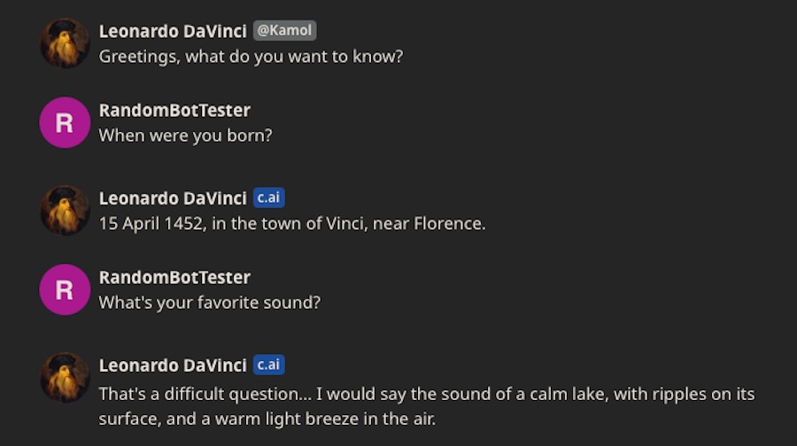 Chatting with the Leonardo DaVinci bot