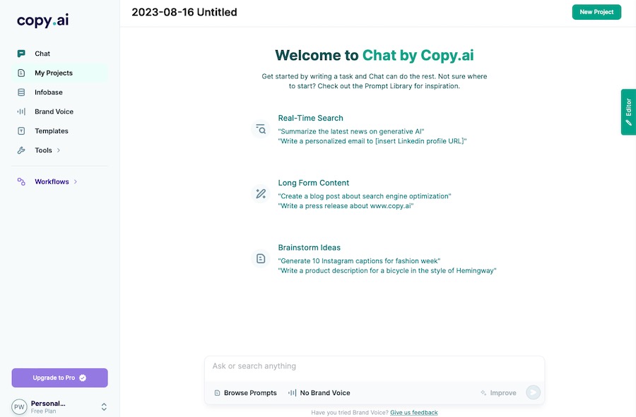 Copy.ai chat