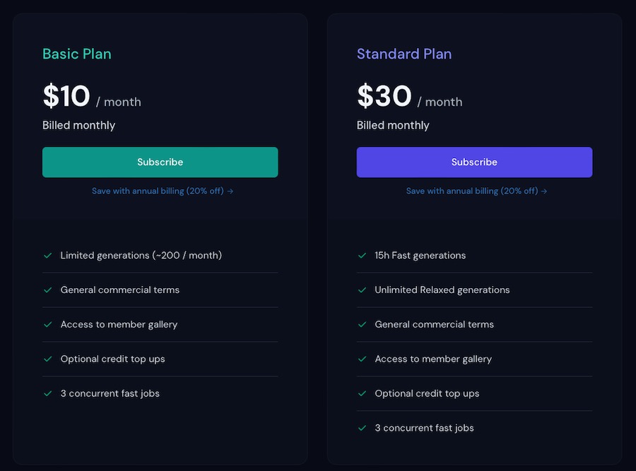 MidJourney pricing