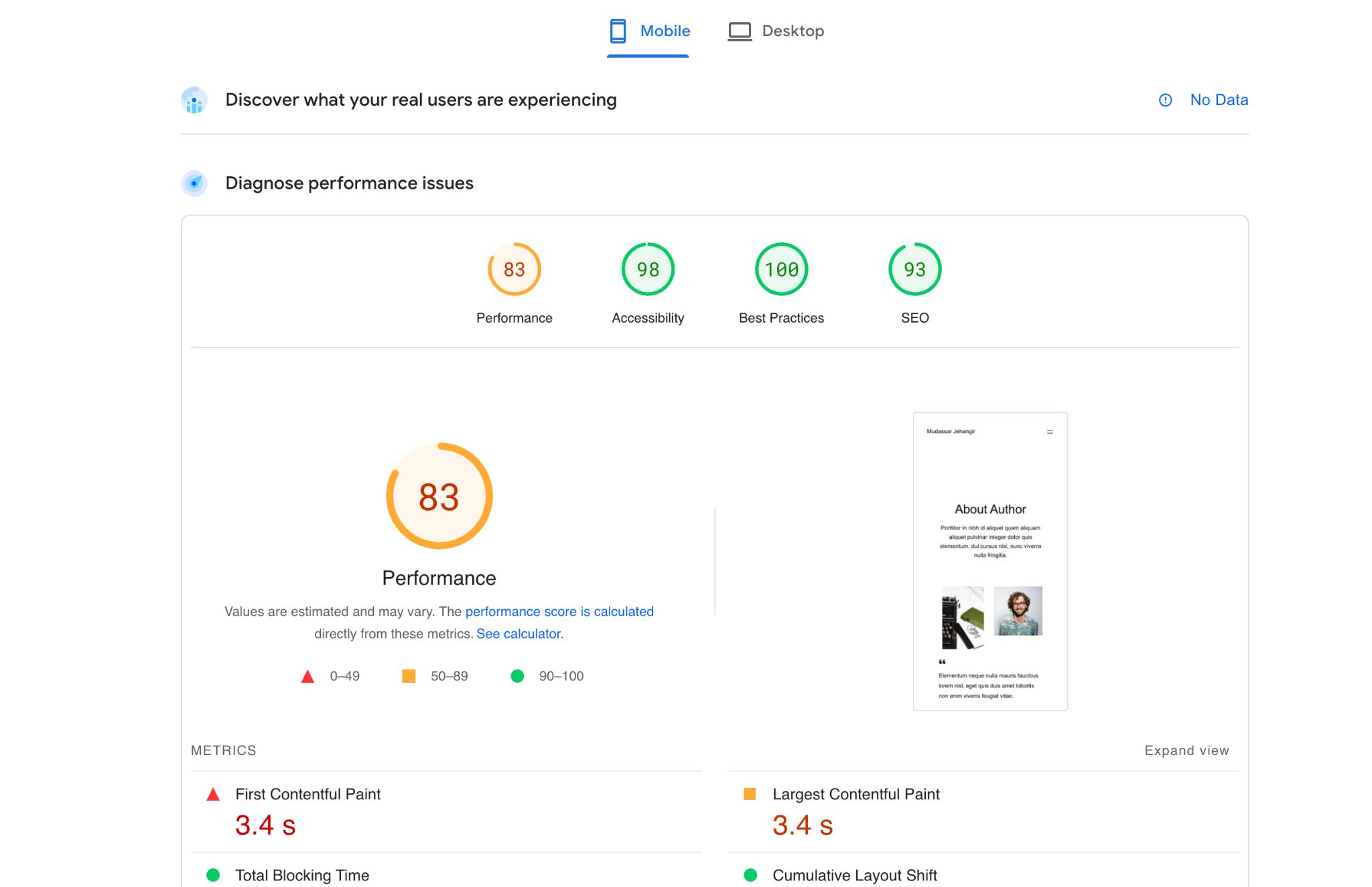 google page speed test with spectra page builder and imported webpage