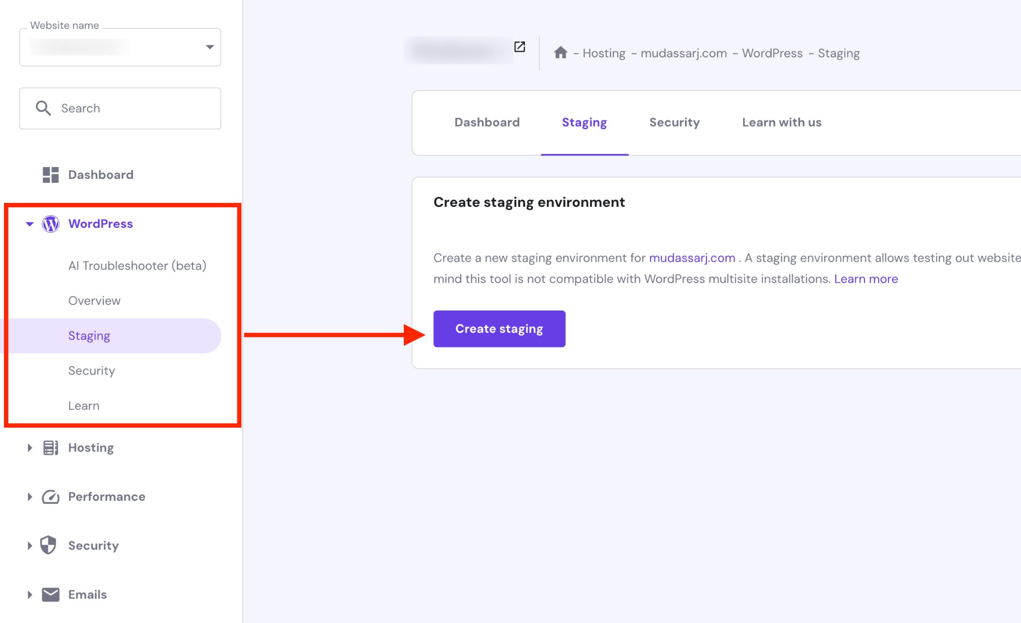 hostinger staging tool