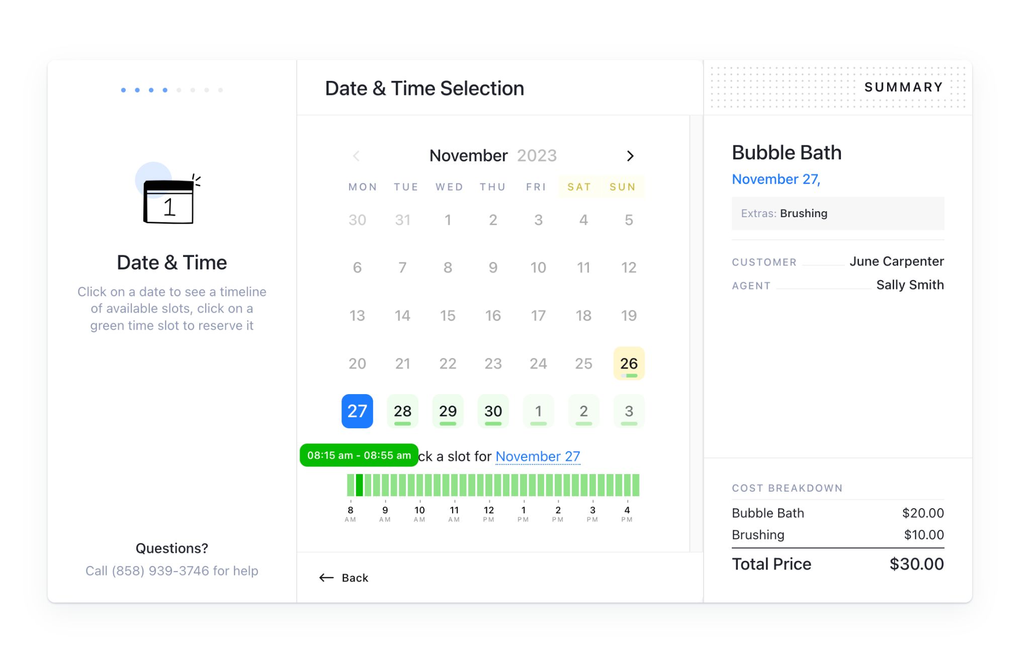 Customer selecting date and time for appointment