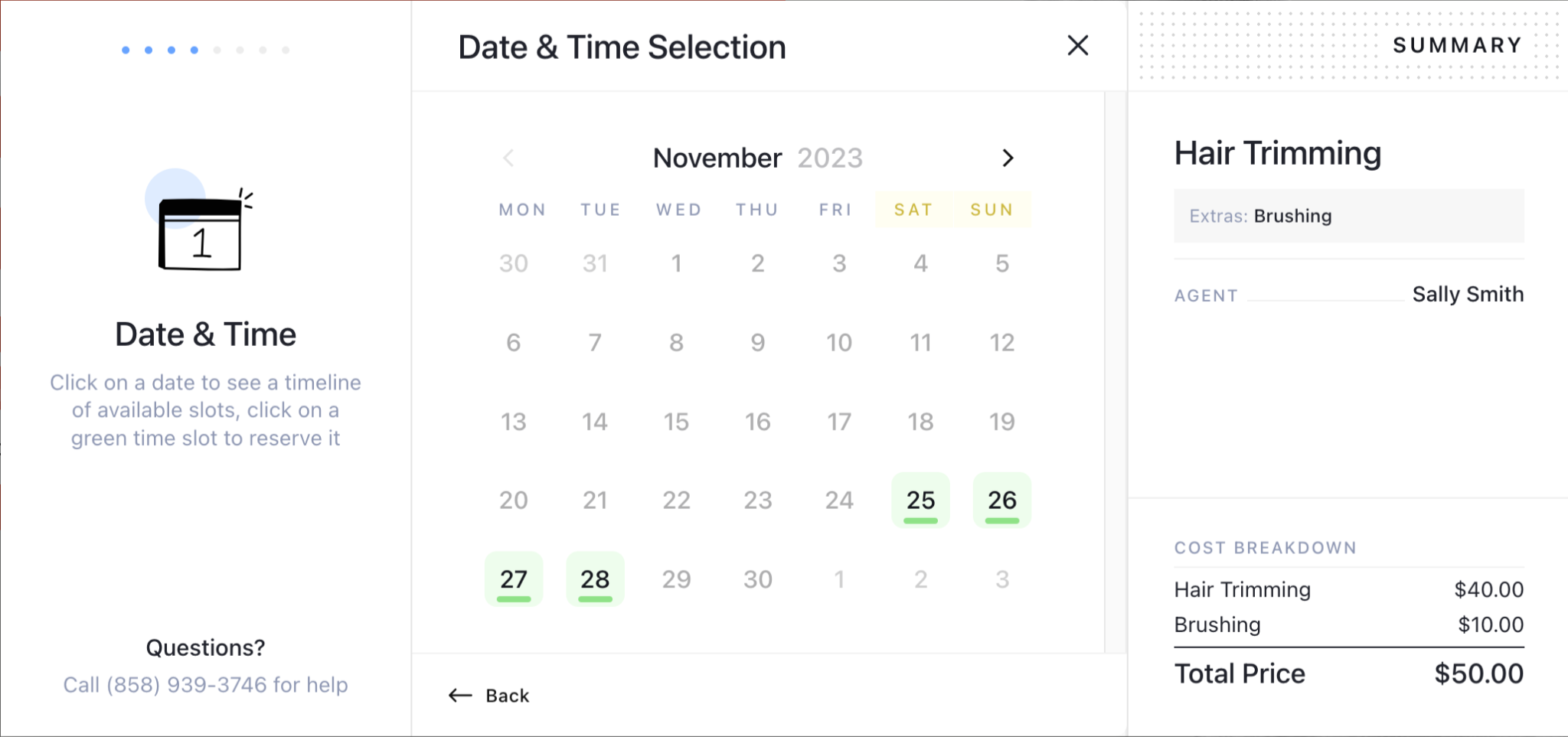 LatePoint customer booking calendar view on frontend