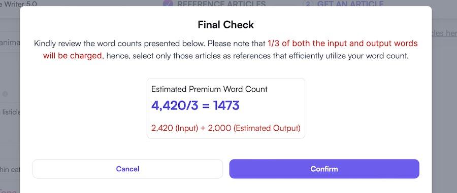 Reviewing word count used in Writesonic