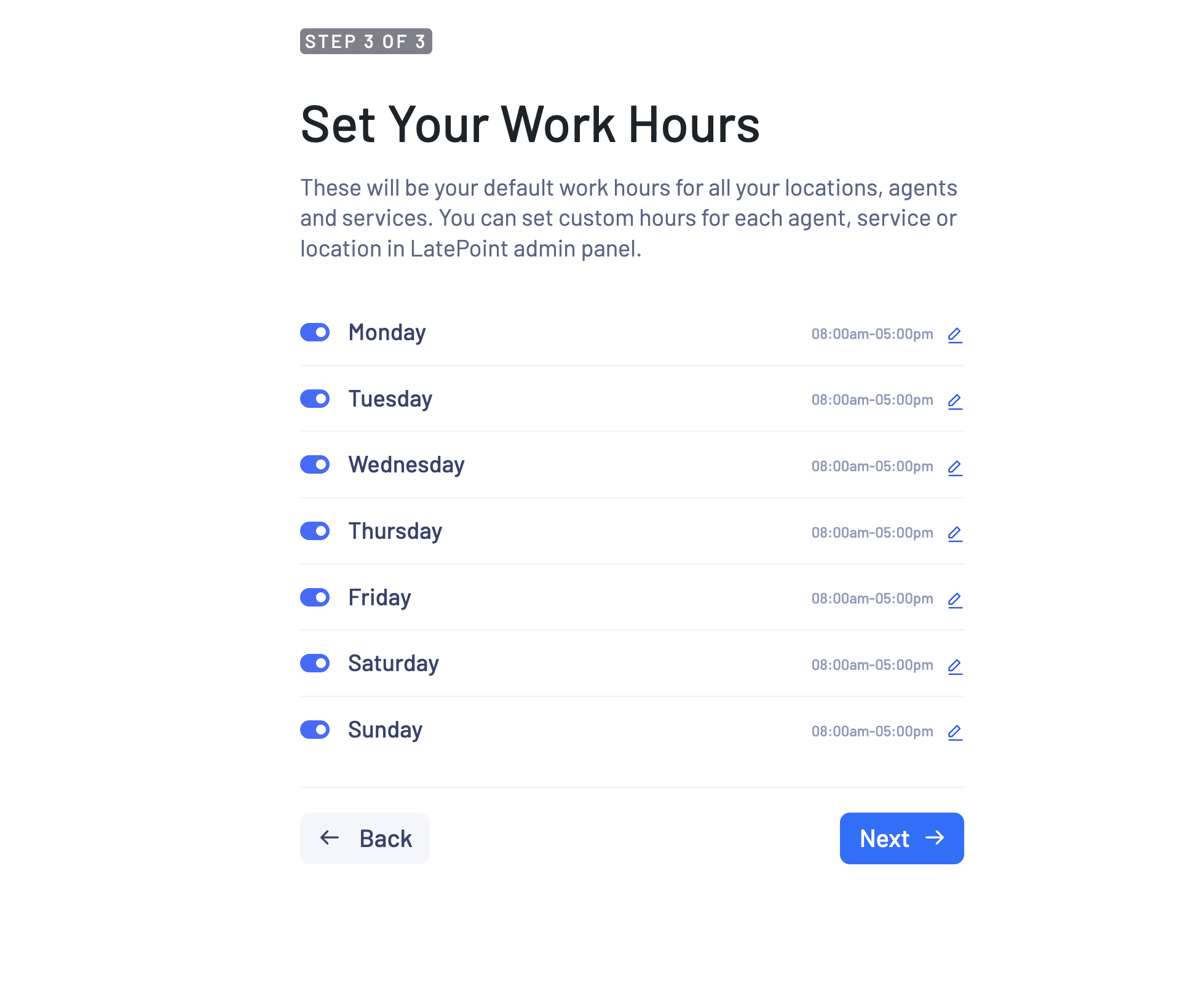 Set up your work hour through LatePoint setup wizard