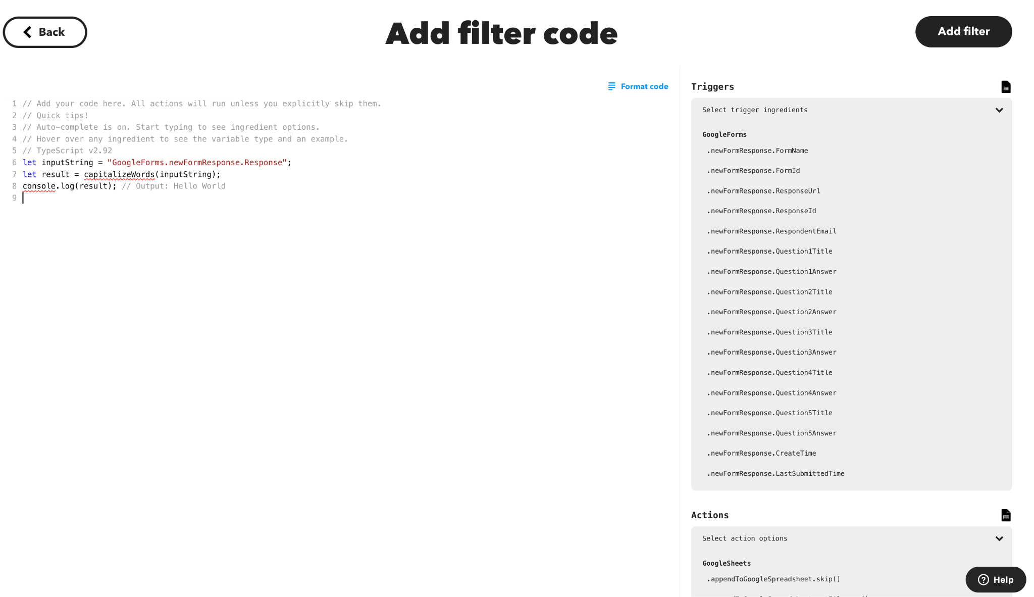 Javascript code in IFTTT