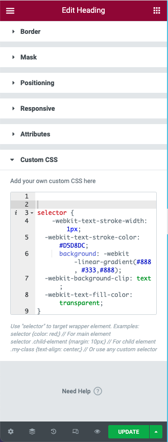 Adding custom CSS in Elementor