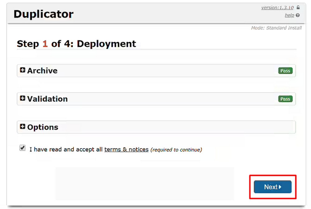 start the process using duplicator