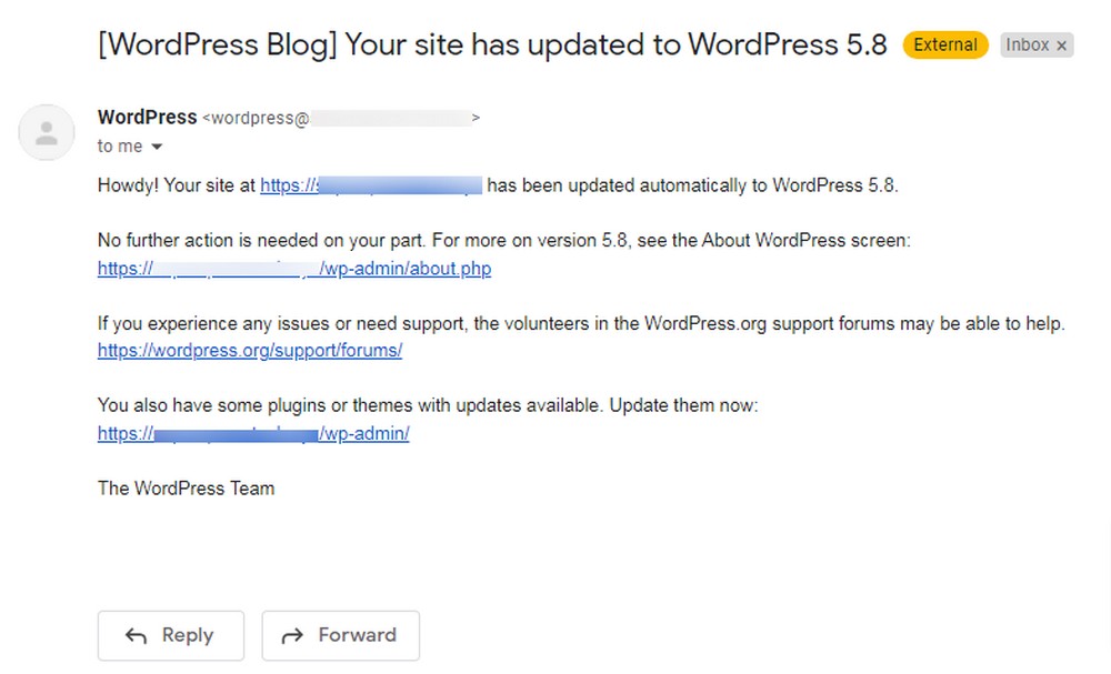 WordPress update notification