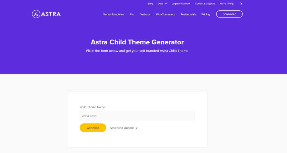 Astra child theme generator