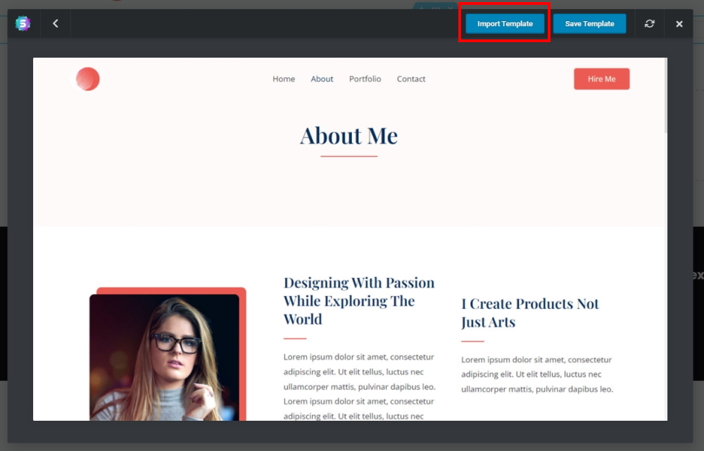 Importing starter template page