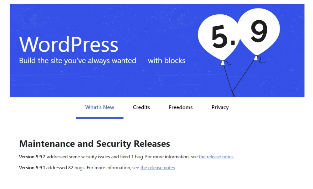 WordPress 5.9 update