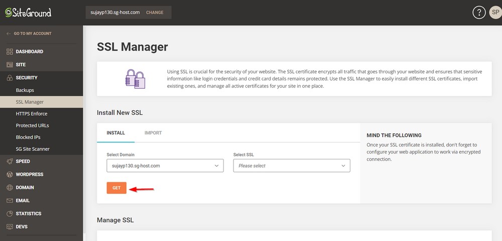 Click Get to install SSL certificate