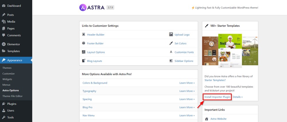 Install Astra importer plugin