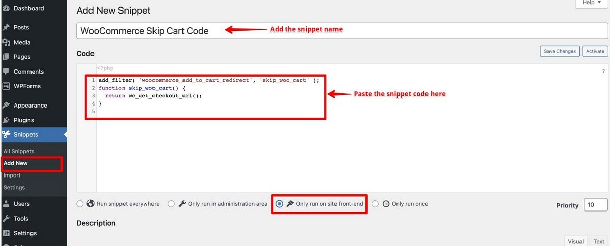 Add code in WordPress