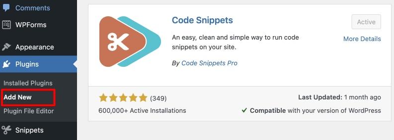install code snippets Plugin