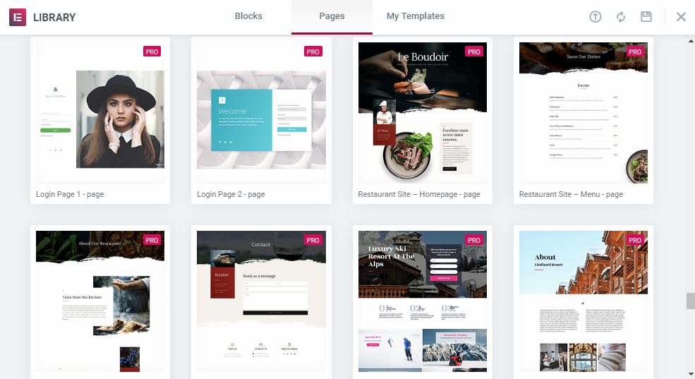 Elementor pro templates