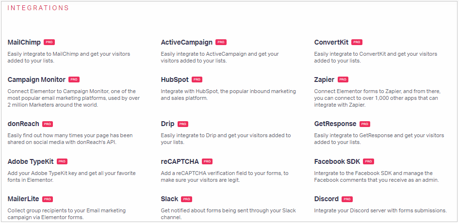 Elementor Pro integrations