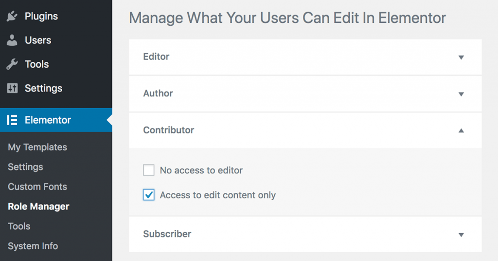 Elementor Pro role manager