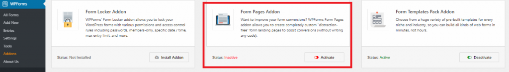 install and activate form pages addon