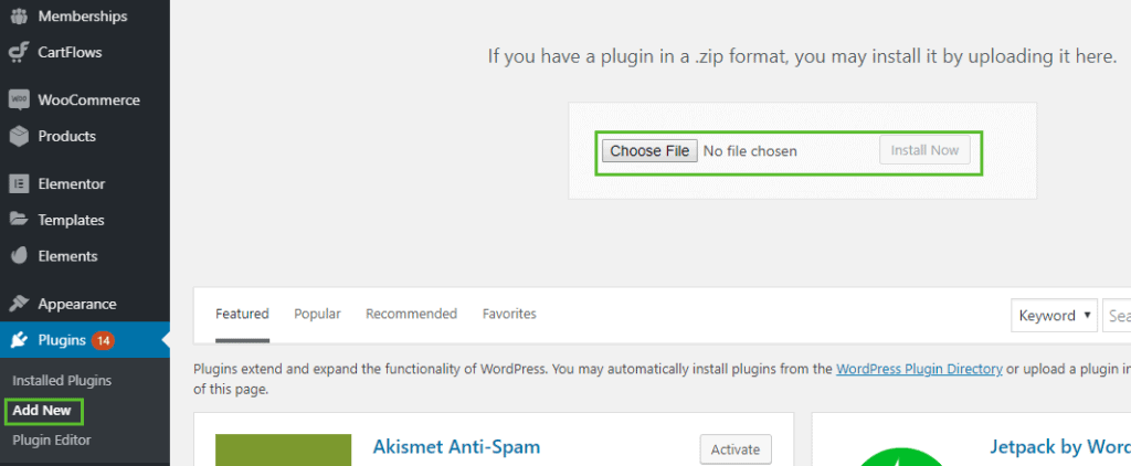 Add and upload new plugin in WordPress