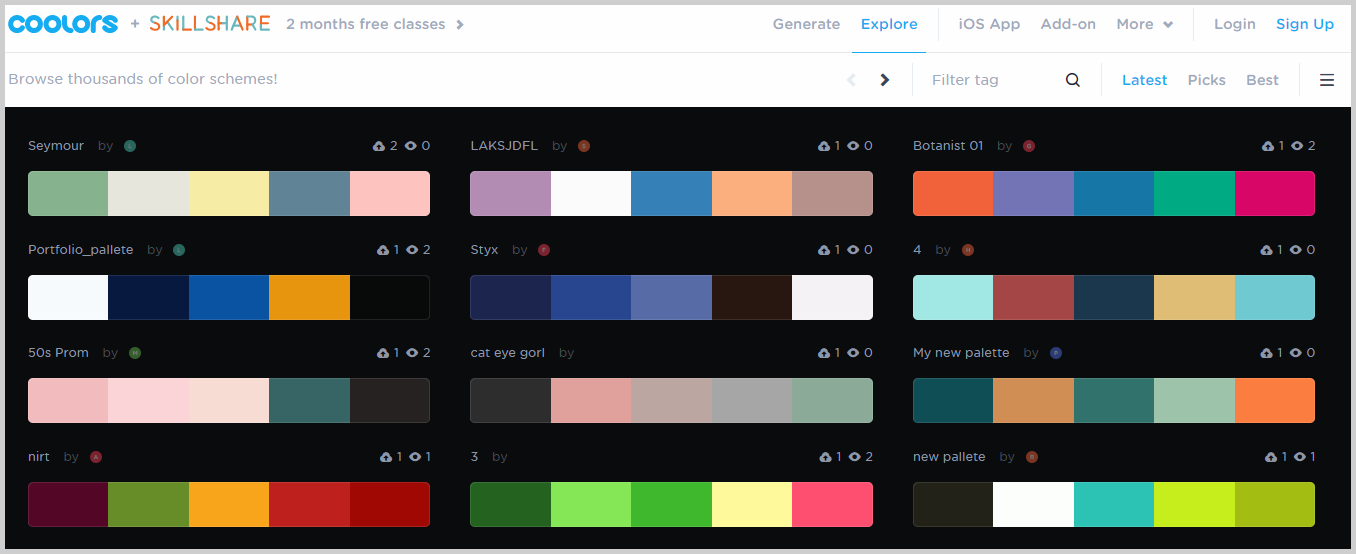 coolors color palettes