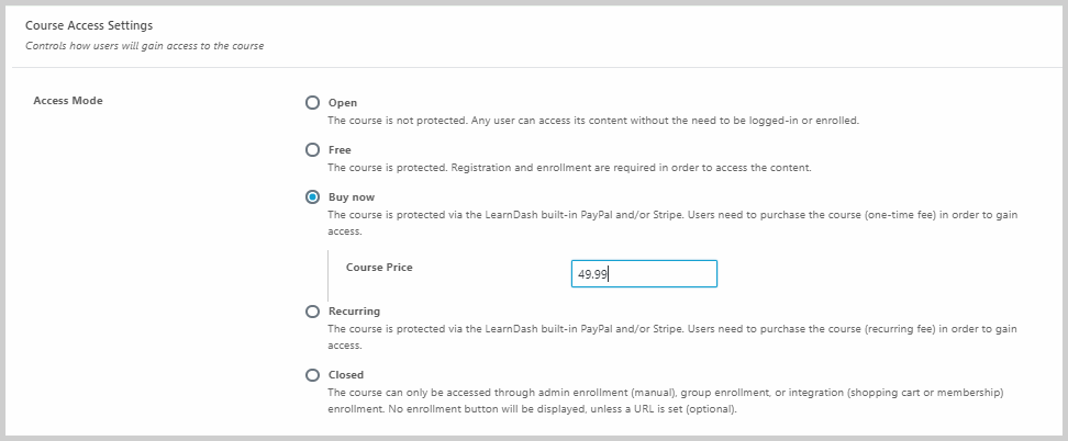 course access settings