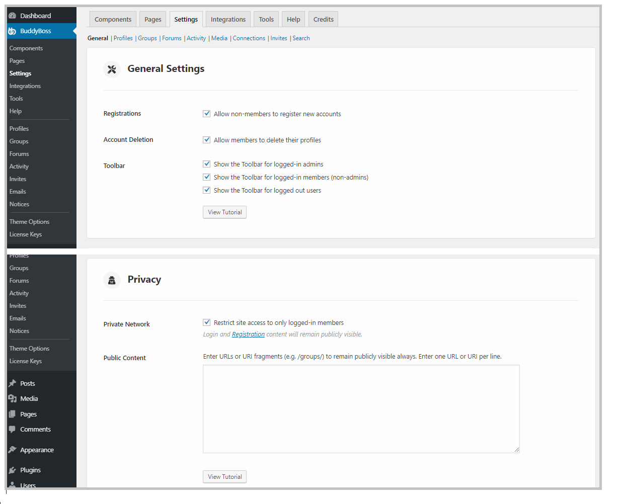 BuddyBoss Platofrm settings