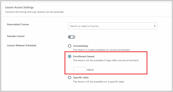 lesson access settings