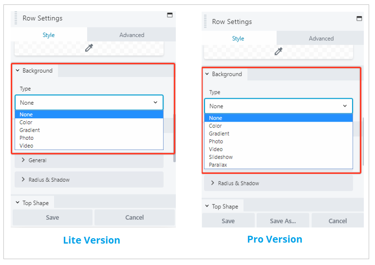 Lite vs. Pro background options