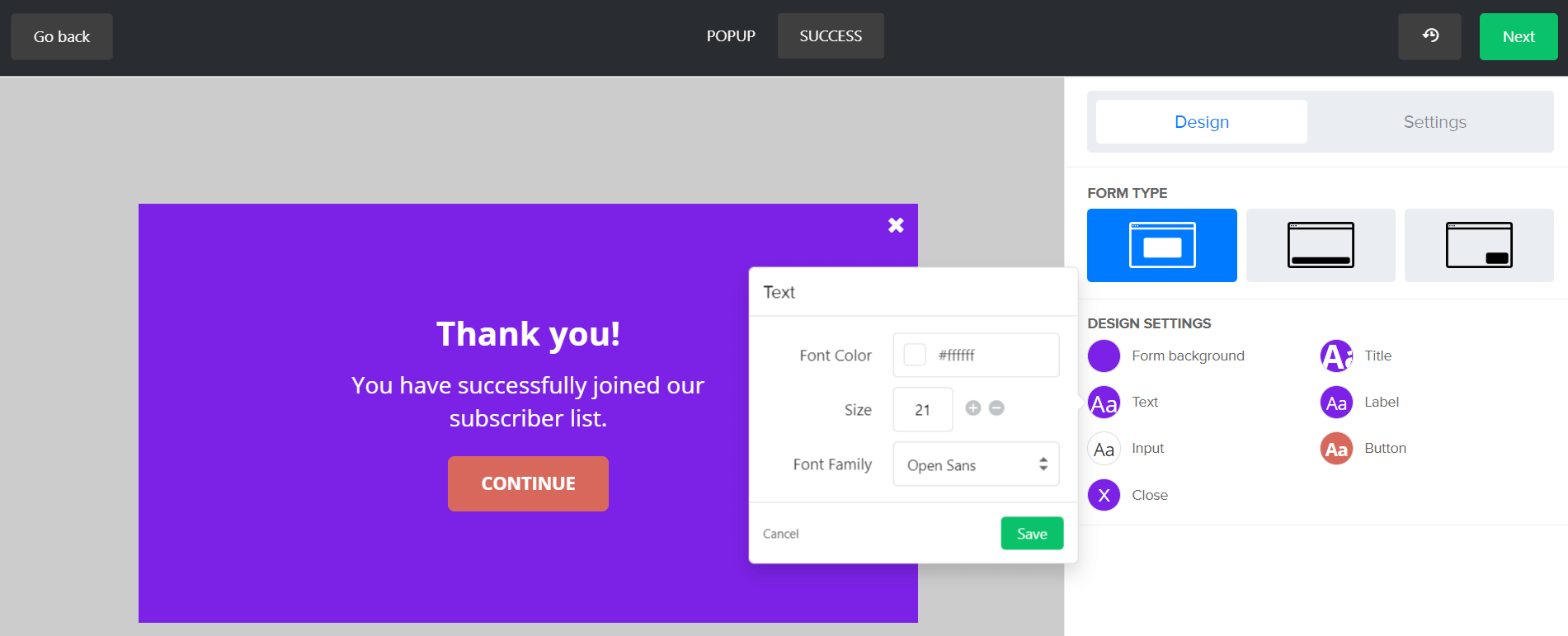 MailerLite Forms Design Popup 3