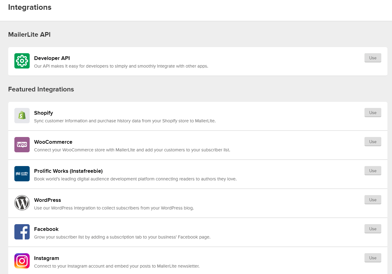 MailerLite Integrations List
