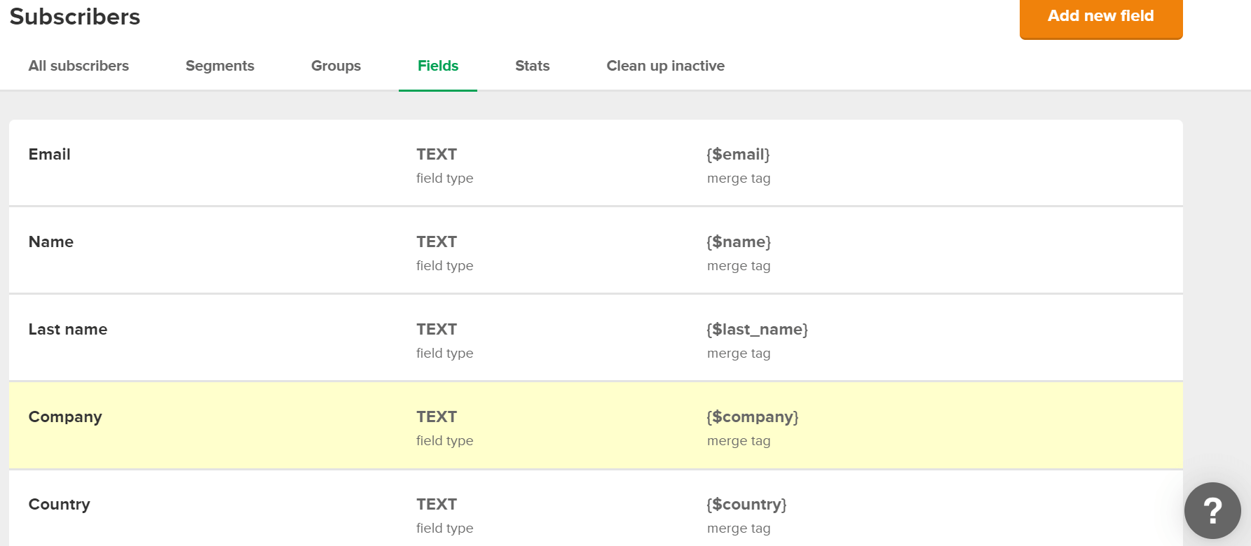 MailerLite Subscribers Fields