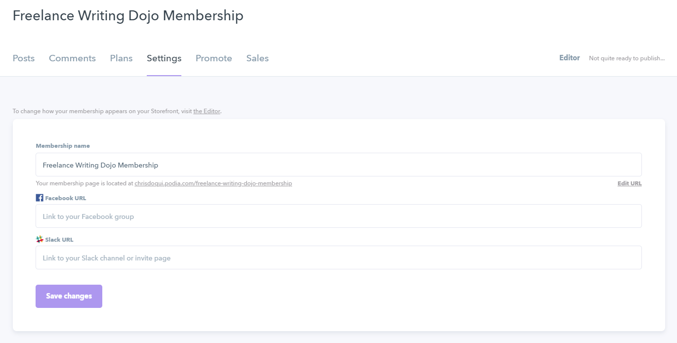 Podia Membership Settings