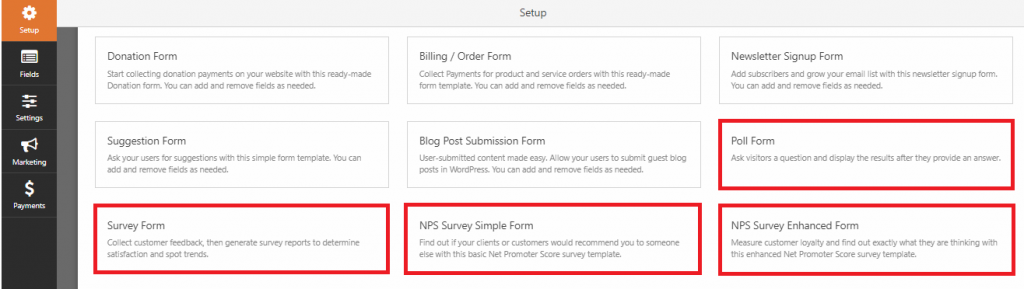 polls and survey form templates