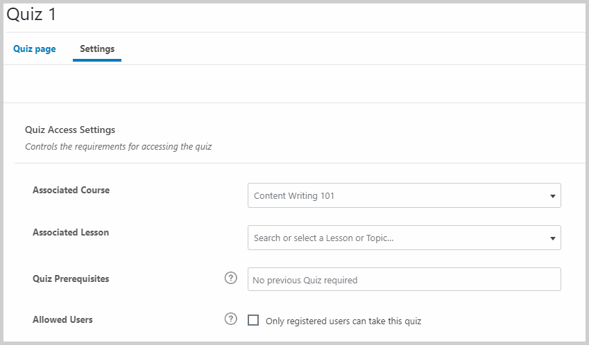 quiz access settings