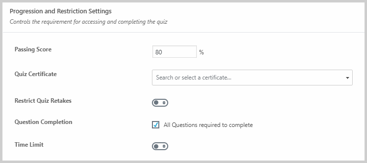 quiz progression and restriction settings