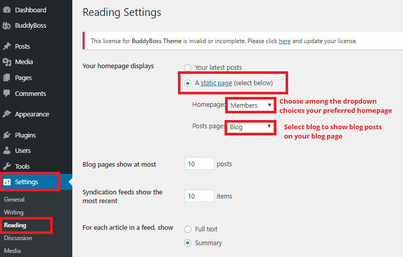 setting a home and blog page