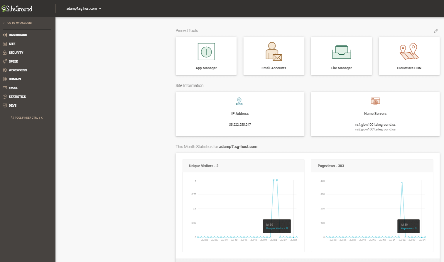 SiteGround Dashboard