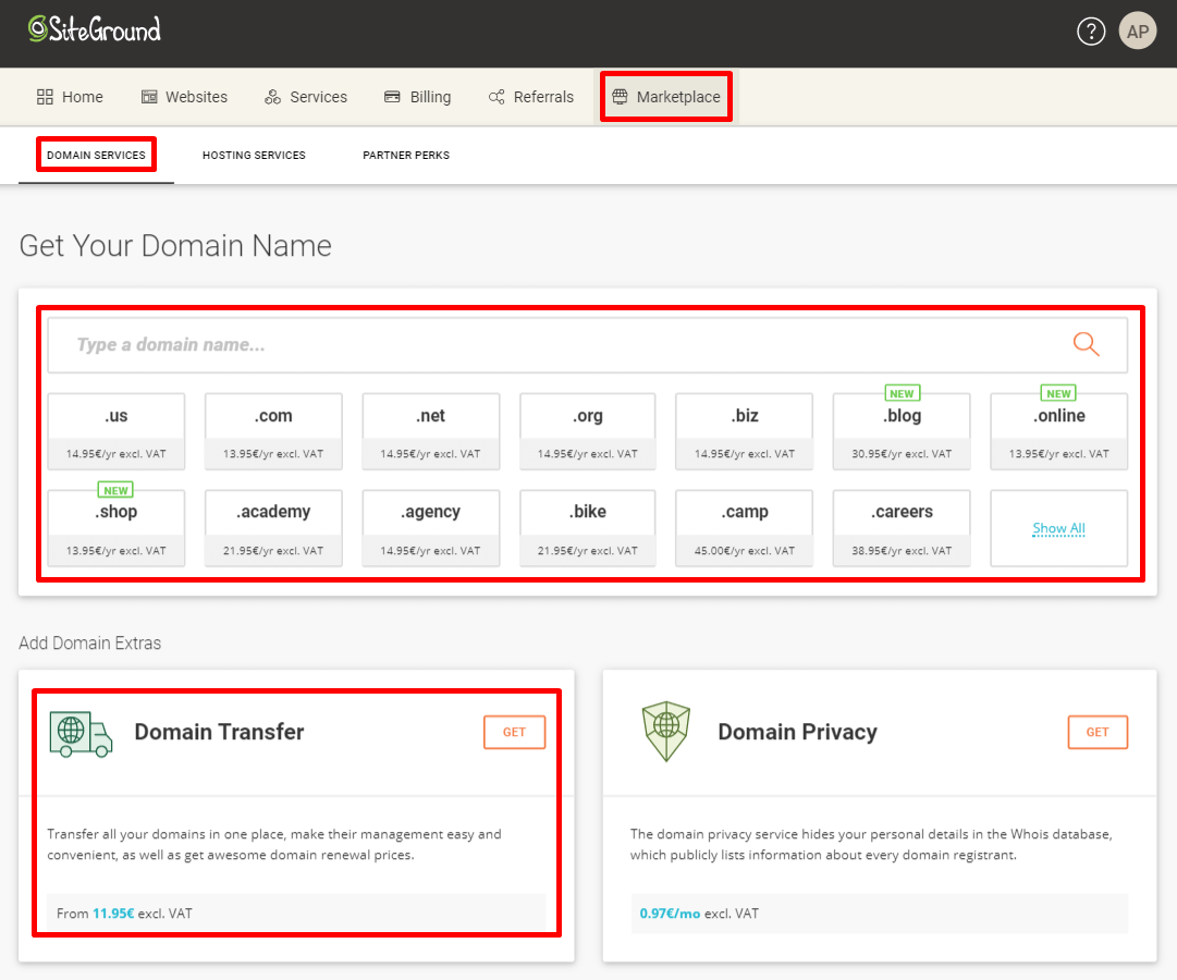 SiteGround Domain Services