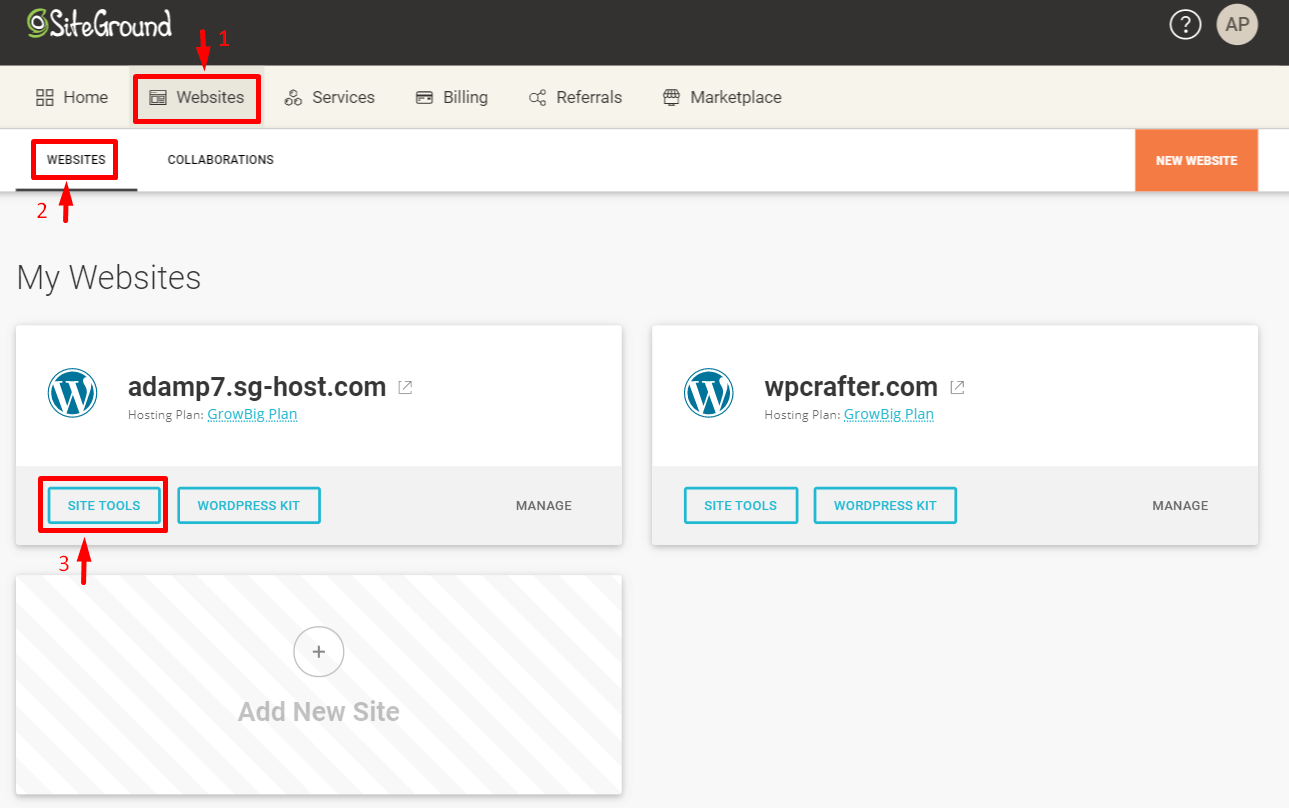 SiteGround My Websites & Site Tools