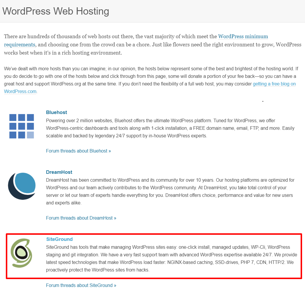 SiteGround Recommended Hosting Company by WordPress