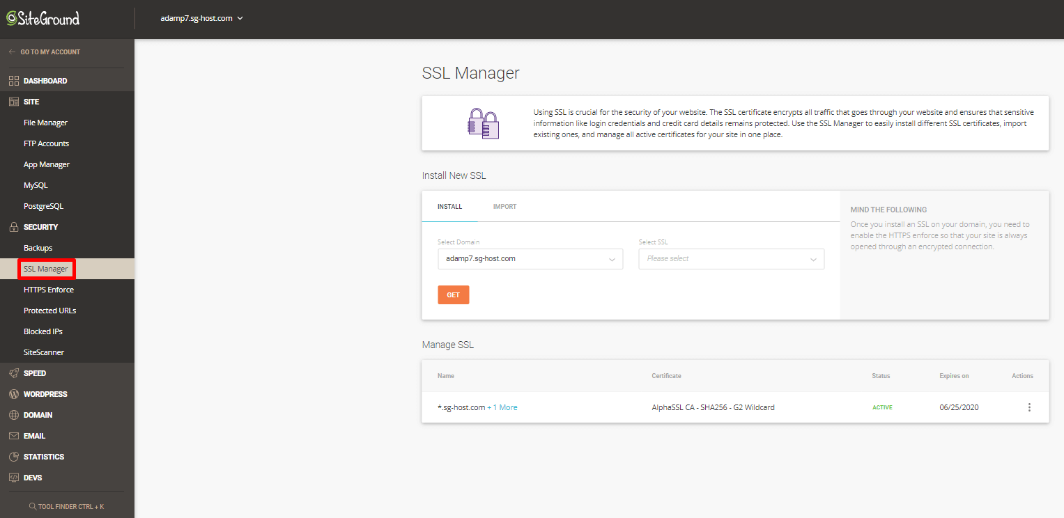 SiteGround SSL Manager