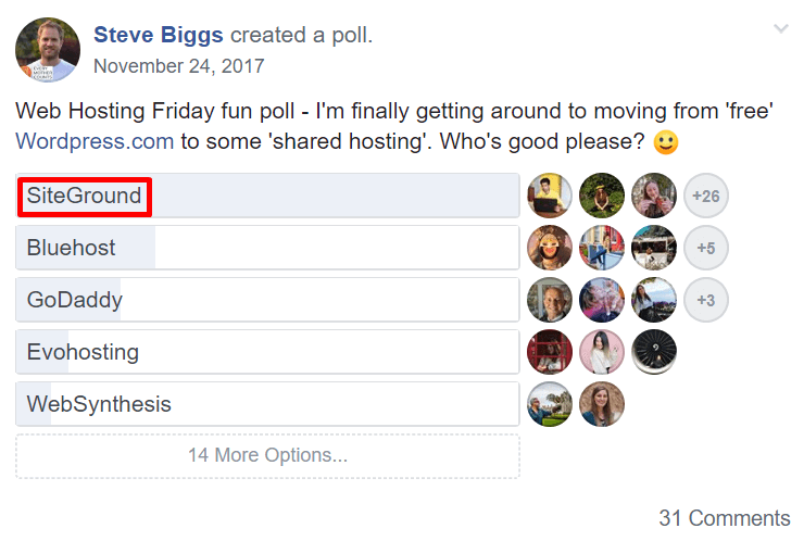 SiteGround Tops Facebook Group Survey 2