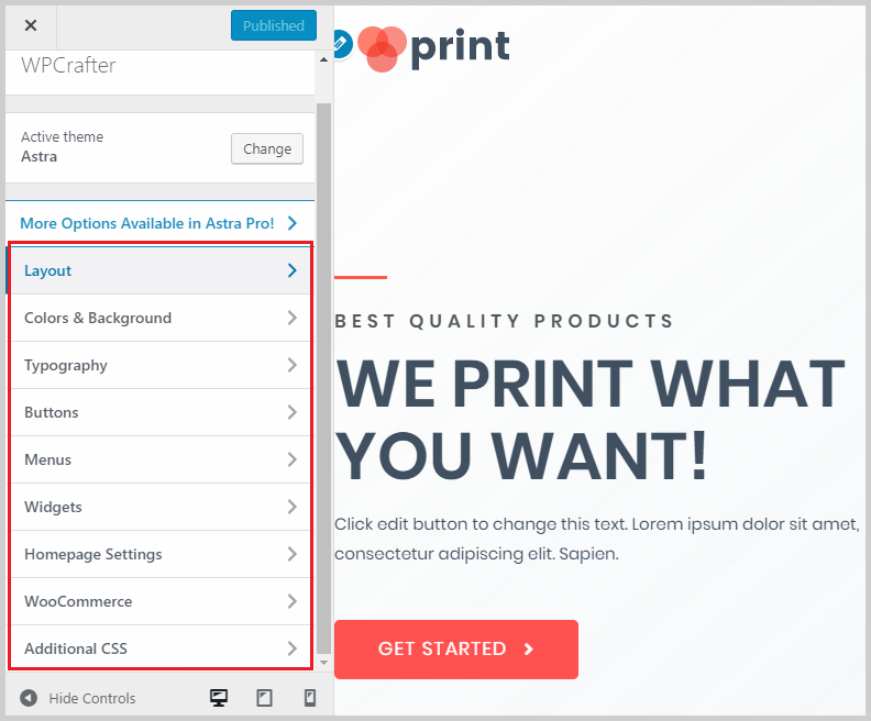theme customizer