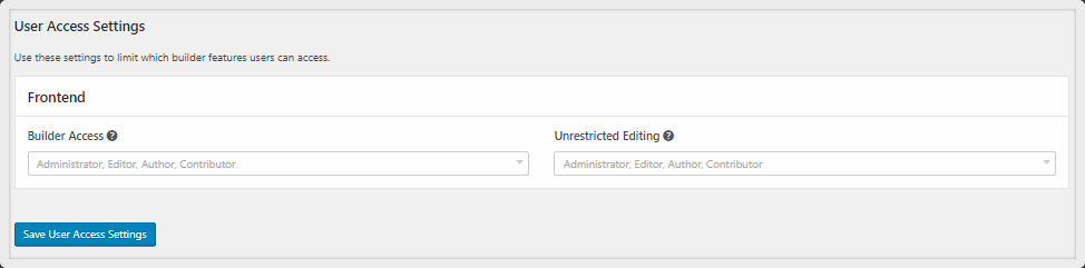 user access settings of Beaver Builder Lite