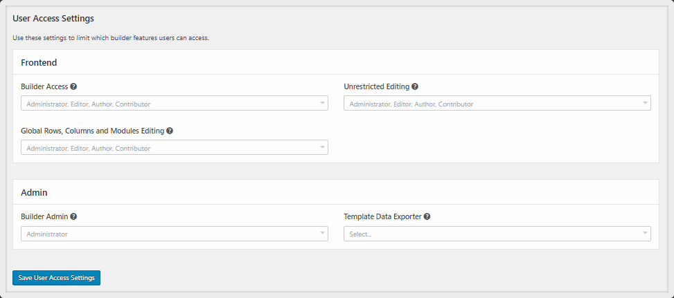 user access settings of Beaver Builder Pro