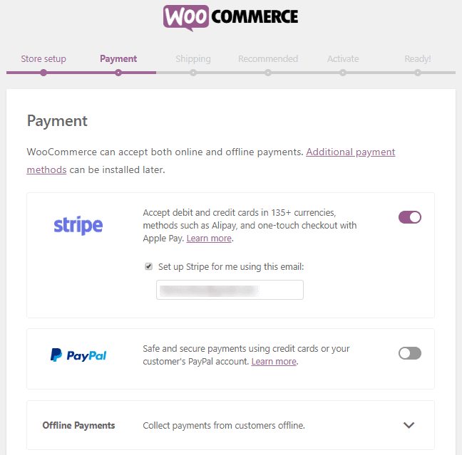 WooCommerce payments setting