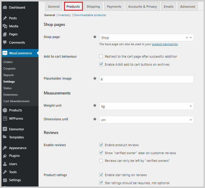 woocommerce product settings