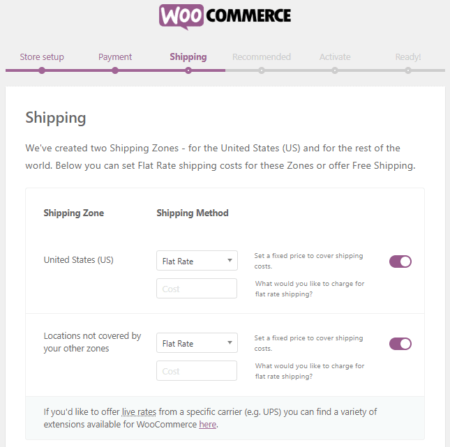 WooCommerce shipping settings